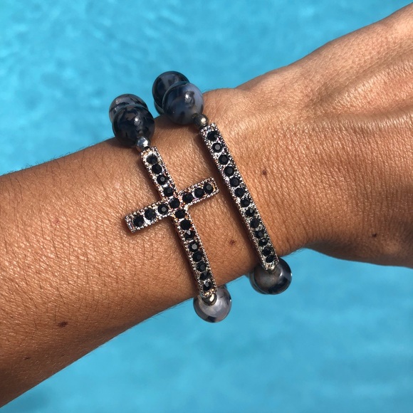 One of a Kind Cross and Bar Bead Bracelet - Picture 1 of 2
